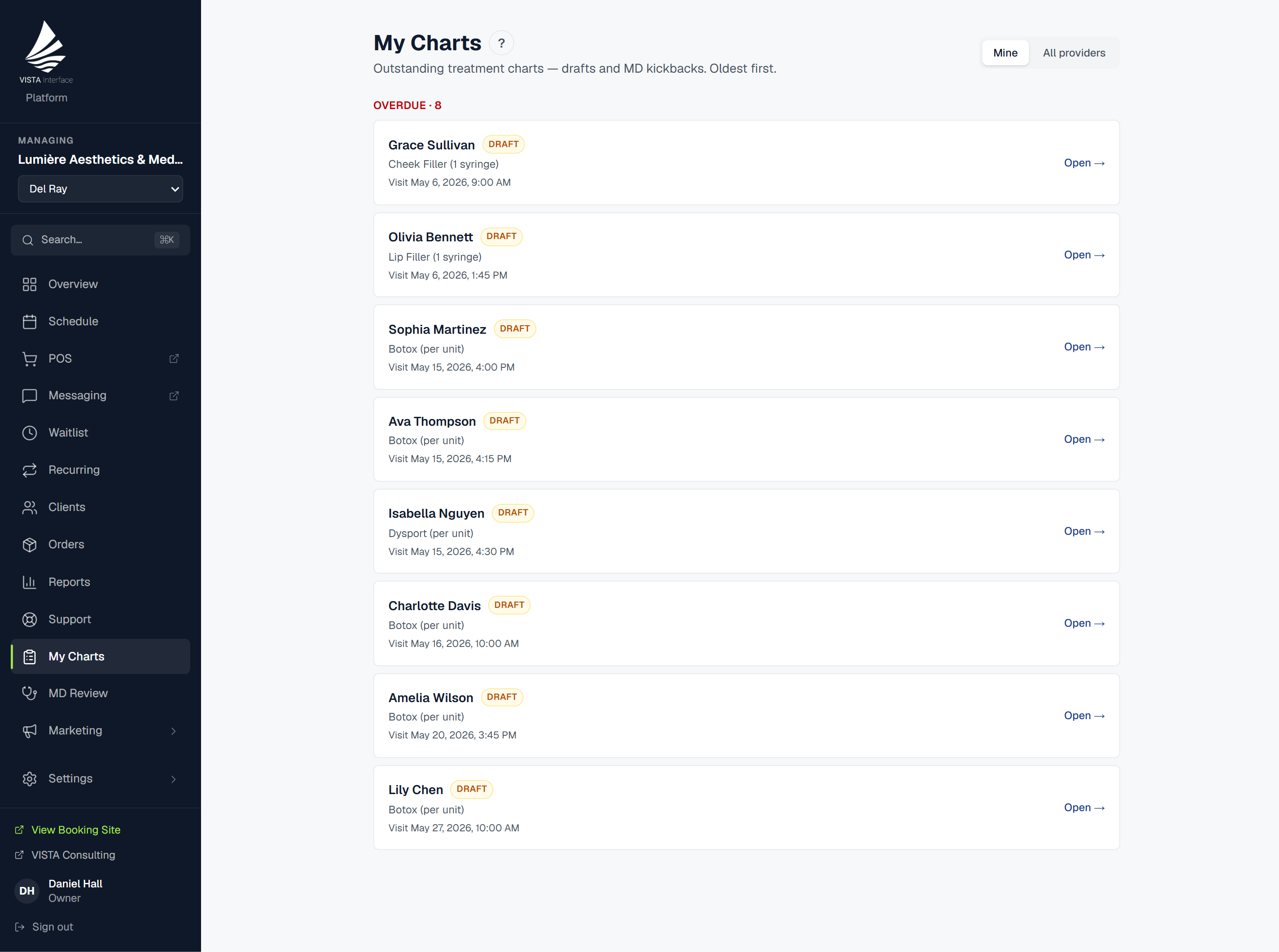 Provider Workflow — VISTA platform screenshot