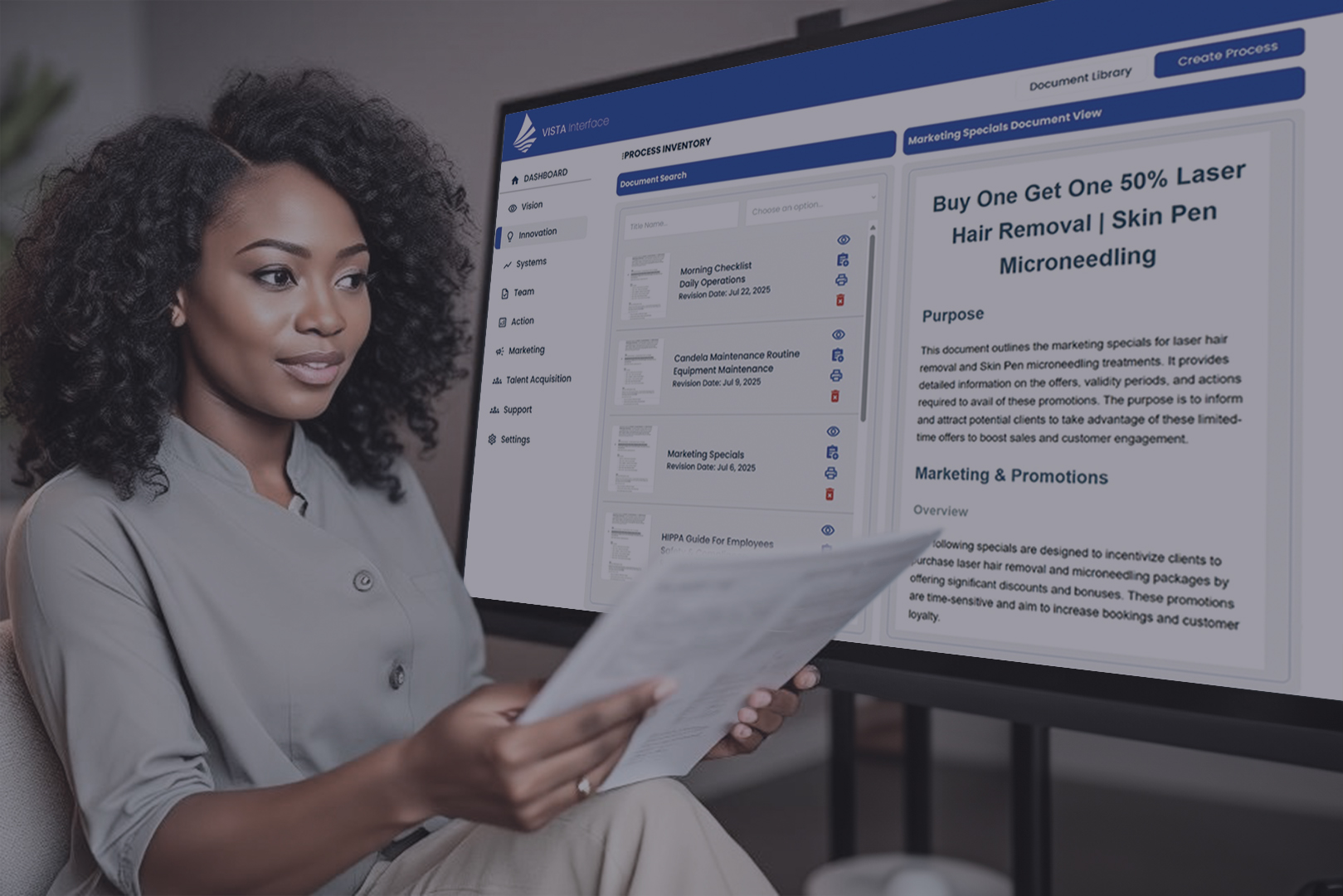 MedSpa owner using the VISTA Interface platform