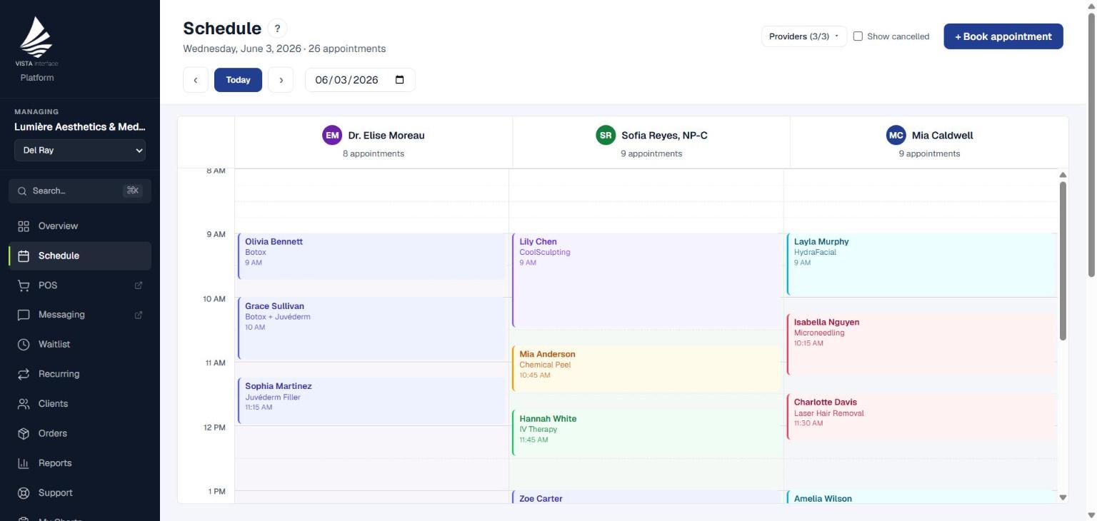 VISTA Platform scheduling calendar