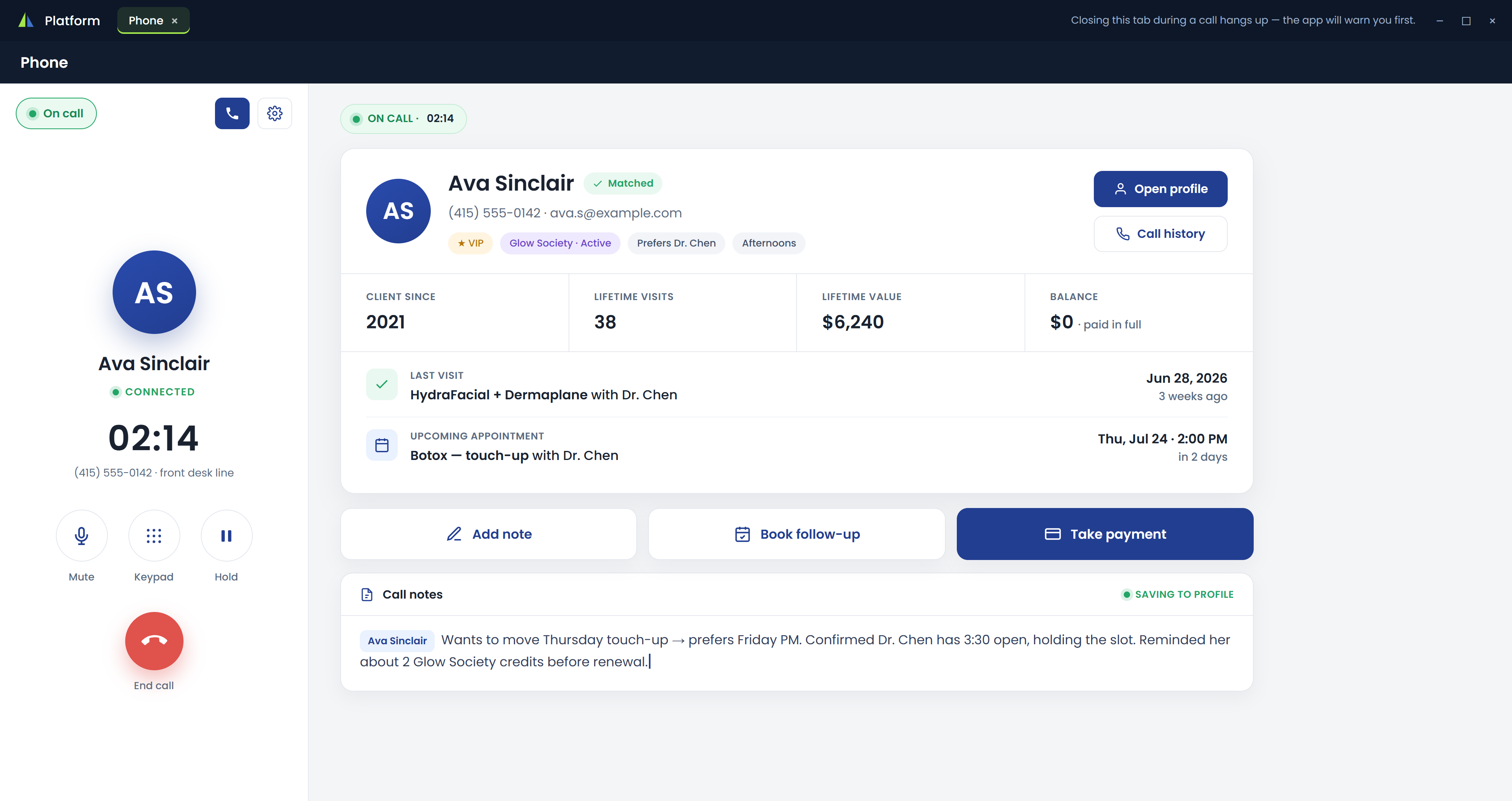 Text-Back & Click-to-Call — VISTA platform screenshot